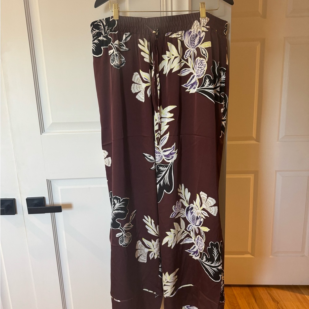 Wide Leg Satin Floral Pants